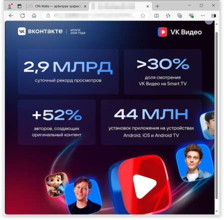 Платформа VK Видео заняла лидерскую позицию по объему привлеченного в новогоднюю ночь трафика | CPA Mafia