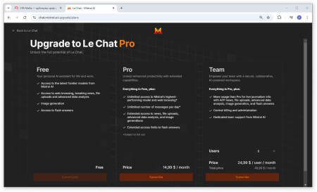 Тарифы Mistral AI на доступ к нейросети Le Chat | CPA Mafia