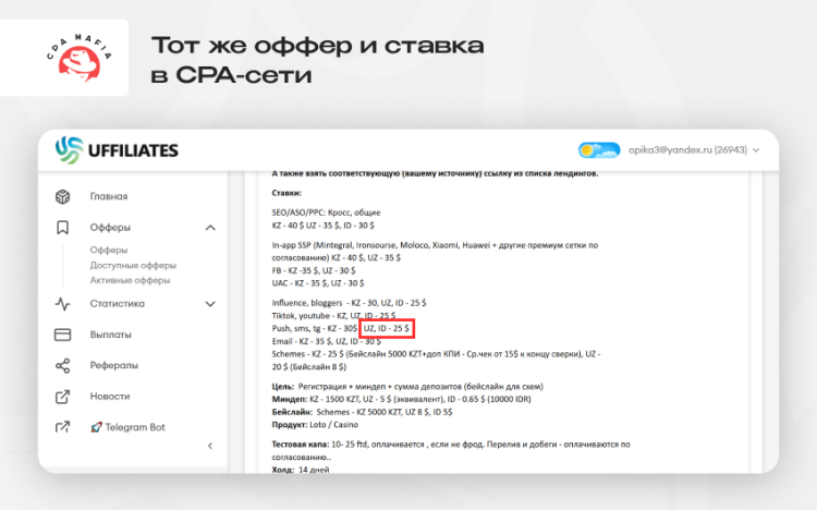 Сниженная ставка по офферу, размещенному через партнерскую сеть | CPA Mafia