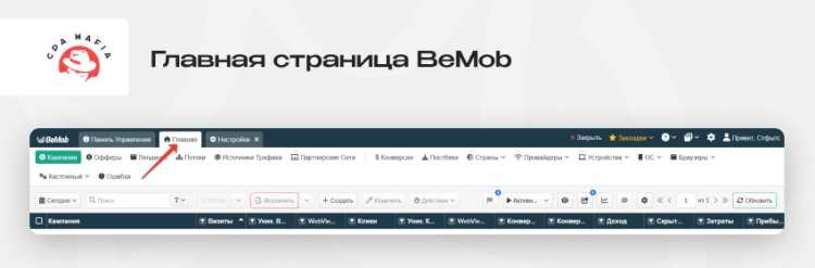 Переход на главную страницу трекера BeMob после регистрации | CPA Mafia
