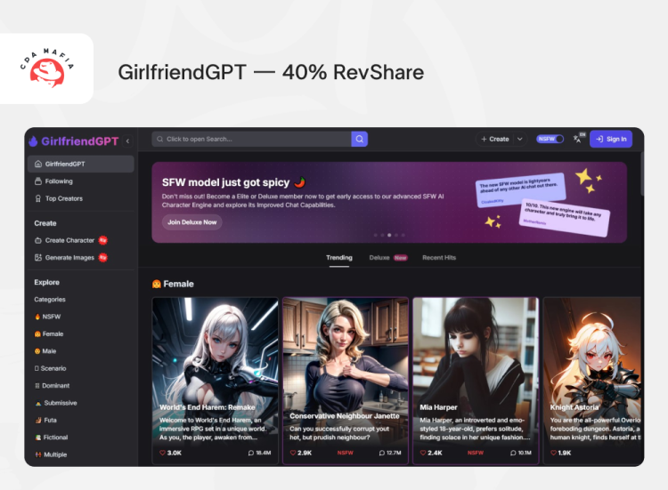 Продвинутая площадка для AI-дейтинга GirlfriendGPT с NSFW контентом | CPA Mafia