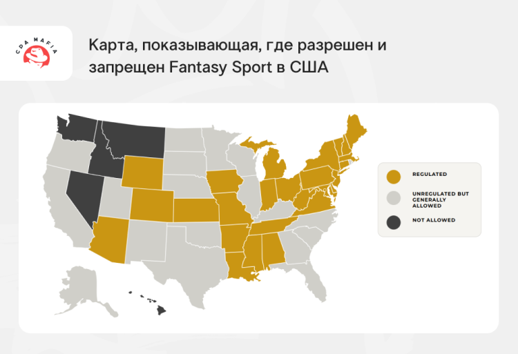 Штаты США, где фэнтези спорт запрещен, разрешен или подлежит регуляции | CPA Mafia