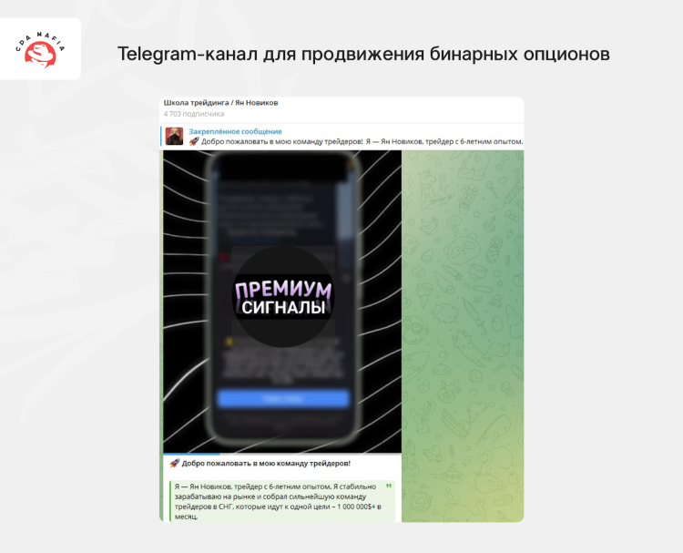 Продвижение офферов из ниши бинарных опционов через премиум сигналы на базе Телеграм-канала | CPA Mafia