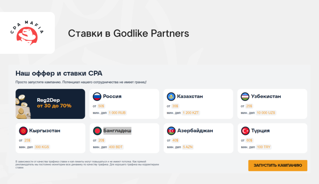 ГЕО и ставки по CPA в Godlike Partners | CPA Mafia